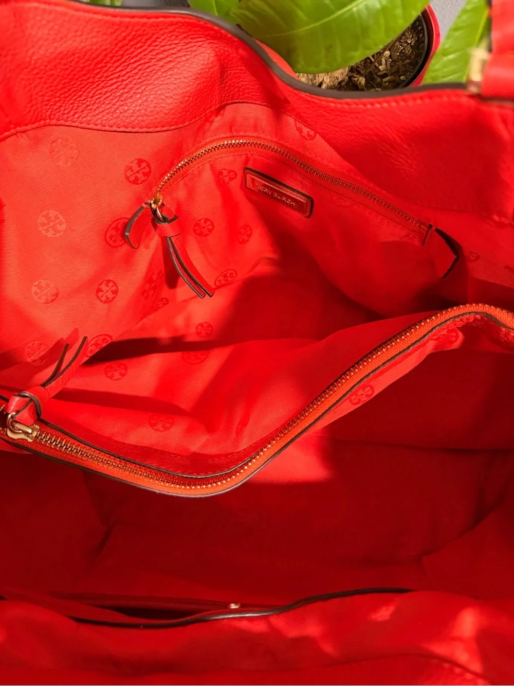 Tory Burch Bright Dark Red Pebbled Leather Tote